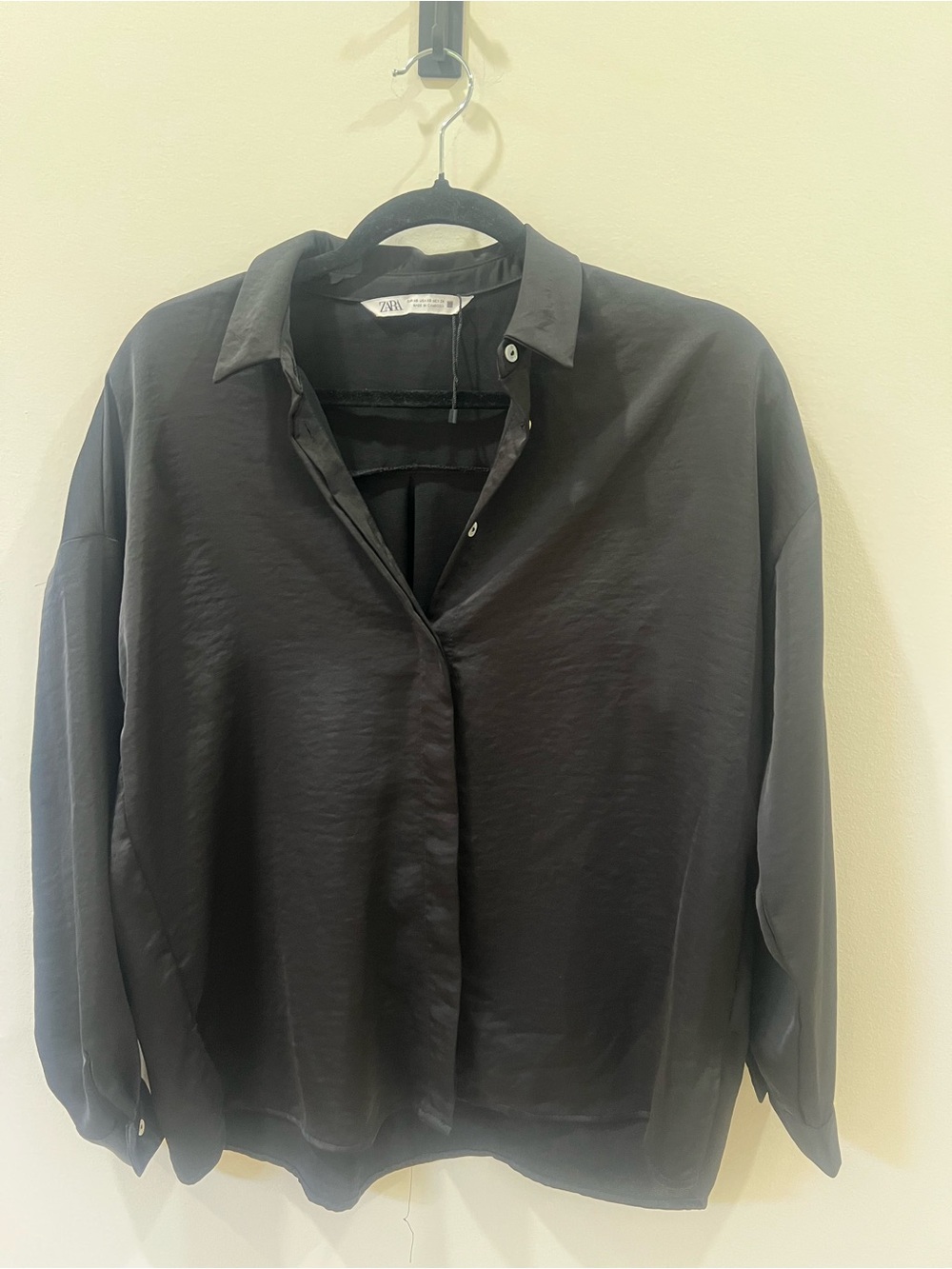 Zara Black Satin-Look Button Shirt